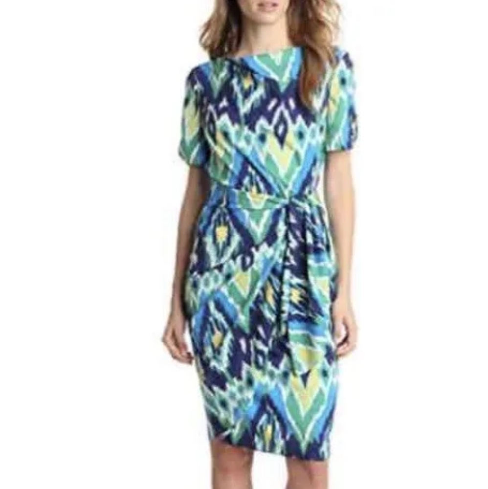 Jones New York Ultramarine Multi Print SS Wrap Dress Size 14W